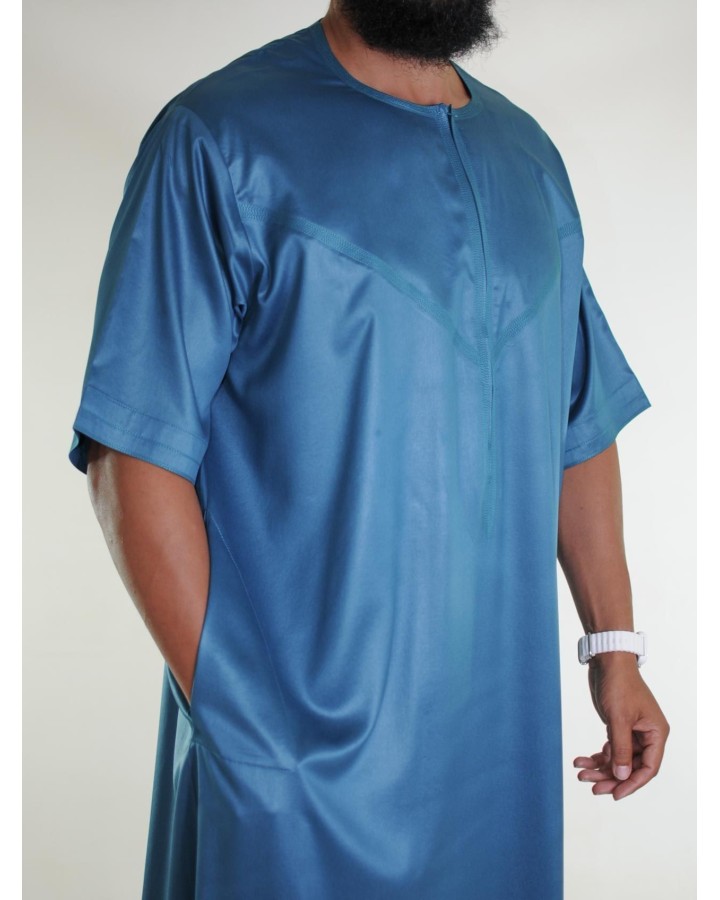 Emirati Qamis manga corta Azul Verde - Raso