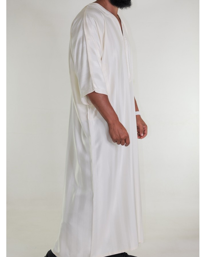 Gandoura marocaine Jawhara - Blanc cassé Broderie crème