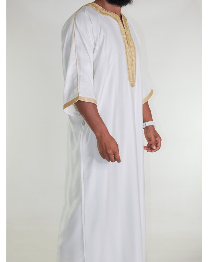Gandoura marocaine Blanc cassé / Broderie Doré