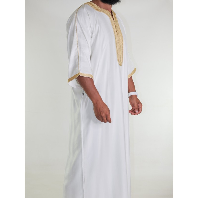 Gandoura marocchino bianco sporco / Ricamo in oro