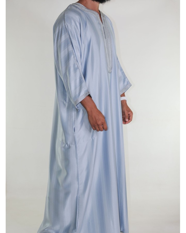 Marokkansk Gandoura Jawhara - Lysegrå / Tone-i-tone-broderi