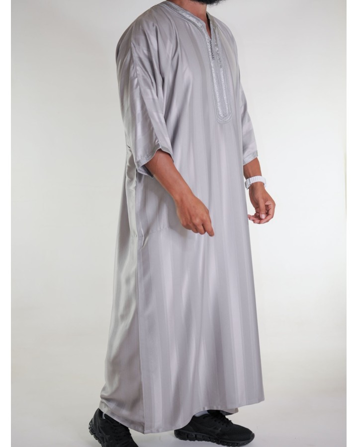 Marockansk Gandoura Jawhara - Taupe grå / Broderi ton-i-ton