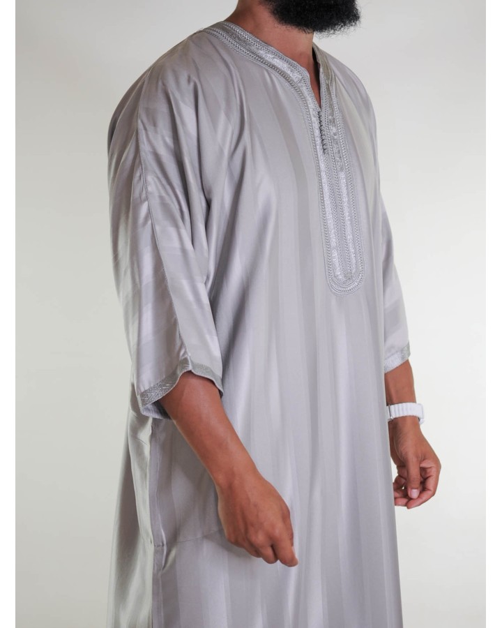 Gandoura Jawhara marocchino - Grigio Taupe / Ricamo tono su tono