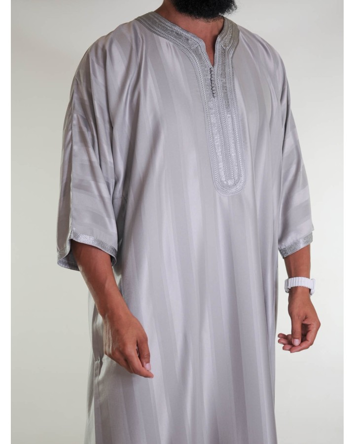 Gandoura Jawhara marocchino - Grigio Taupe / Ricamo tono su tono