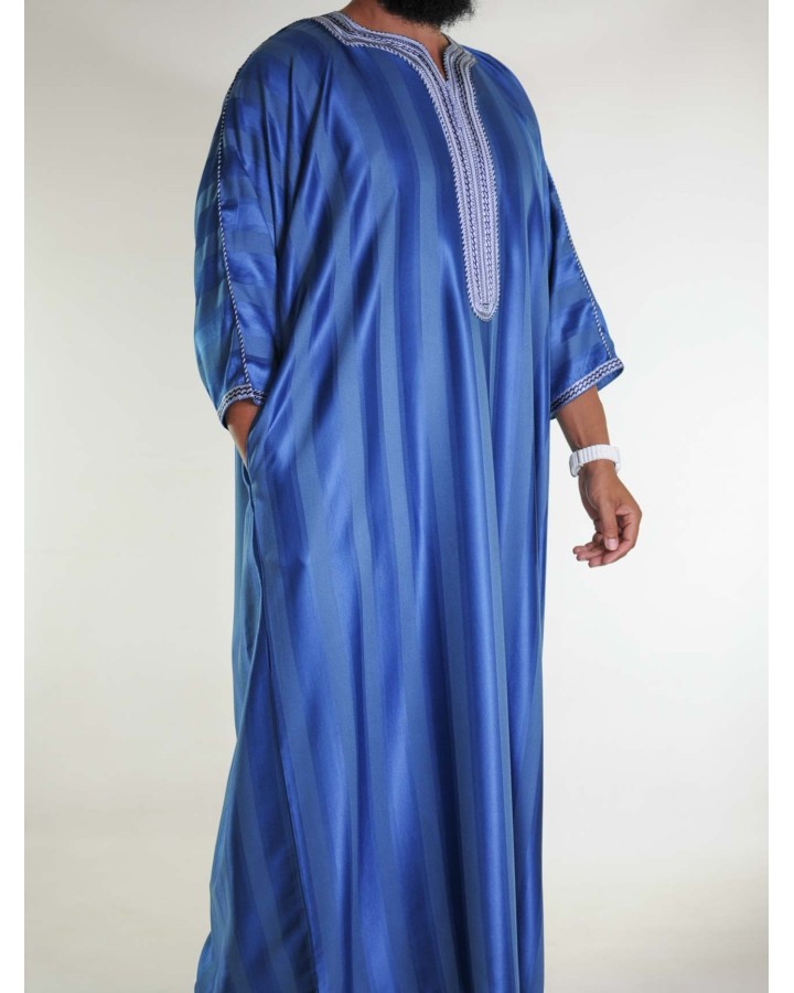 Marokkanische Gandoura Marineblau / Weiße Stickerei