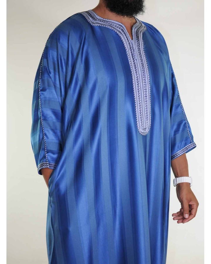 Gandoura marroquí azul marino / Bordado blanco