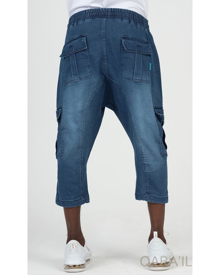 Cargo court jean stretch 9114 bleu brut - Qabail