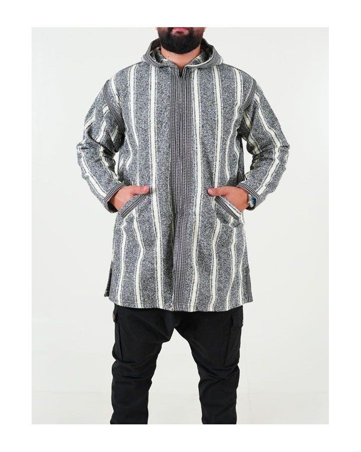 Manteau berbère en laine - gris blanc