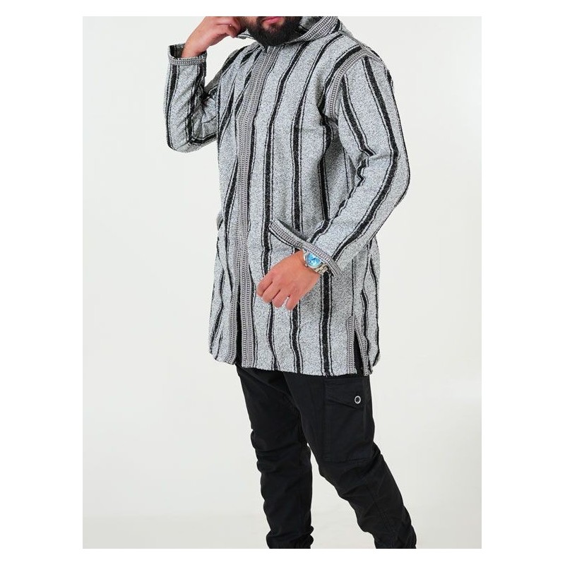 Manteau berbère en laine - gris noir