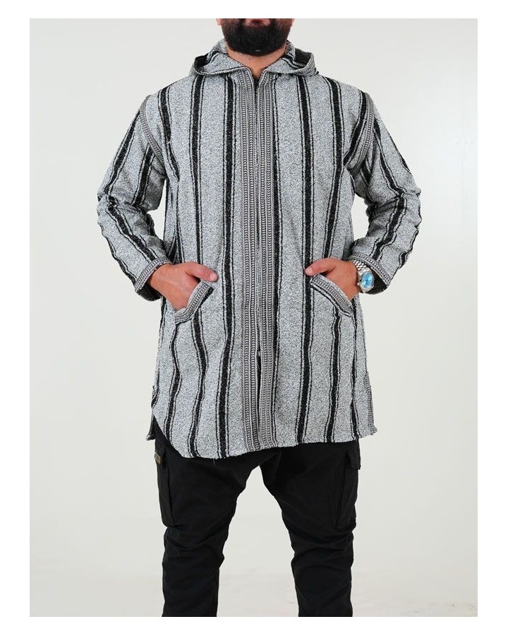 Manteau berbère en laine - gris noir
