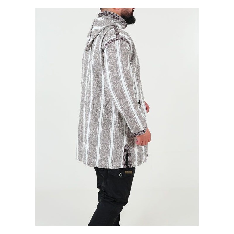 Manteau berbère en laine - marron blanc