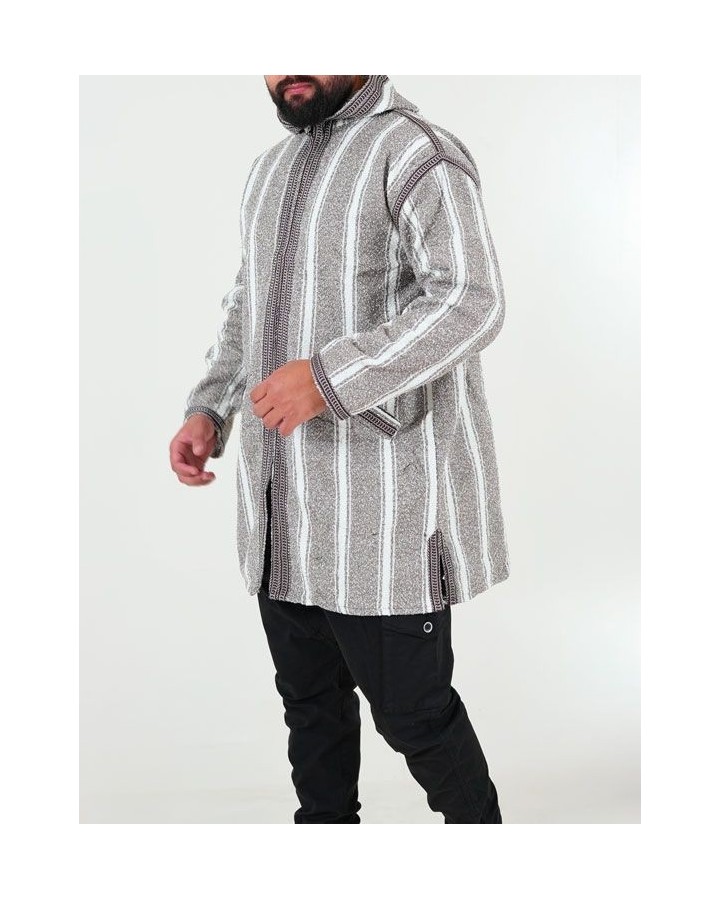 Manteau berbère en laine - marron blanc