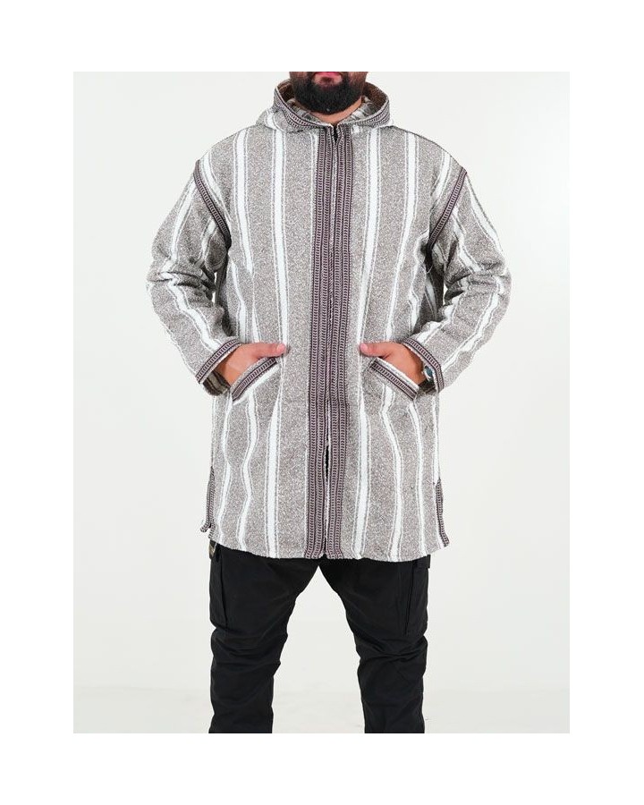 Manteau berbère en laine - marron blanc