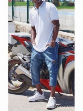 Kurze Cargo Jeans Stretch...