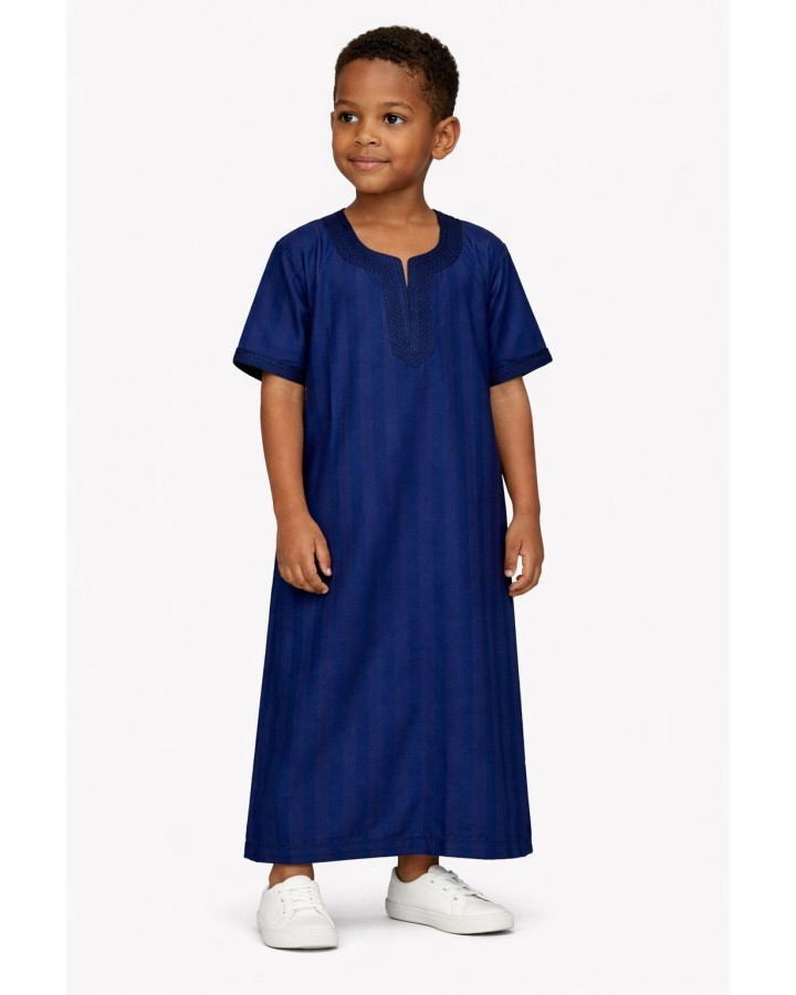 Gandoura enfant jawhara - bleu marine ton sur ton