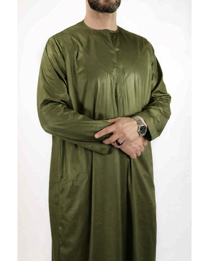 Qamis Emirati Kaki - Satiné Precious