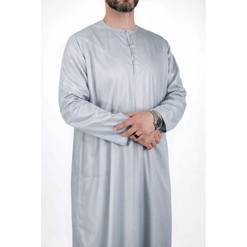 Qamis Emirati Bleu clair - Tissu Satiné