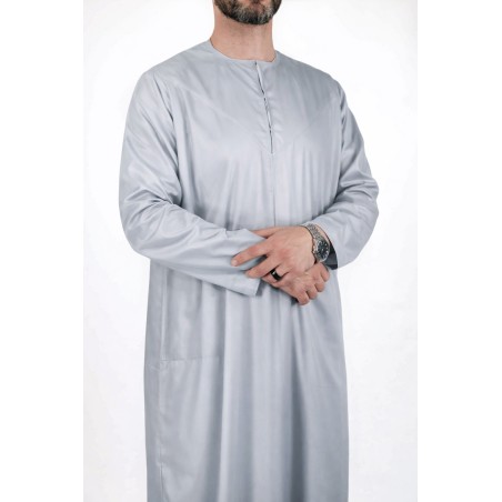 Qamis Emirati Bleu clair - Tissu Satiné