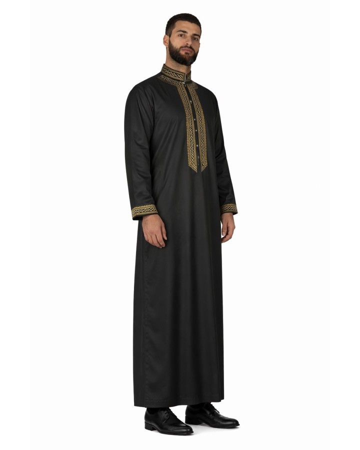 Qamis Sultan Blanc / Doré - avec brodure - Coton