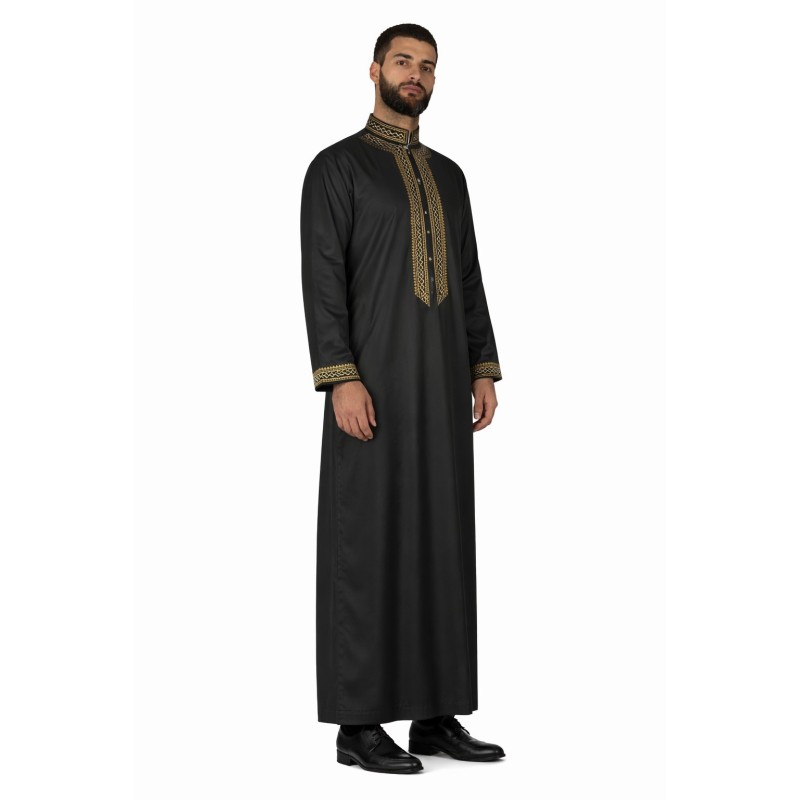 Qamis Sultan Blanco / Oro - con bordado - Algodón