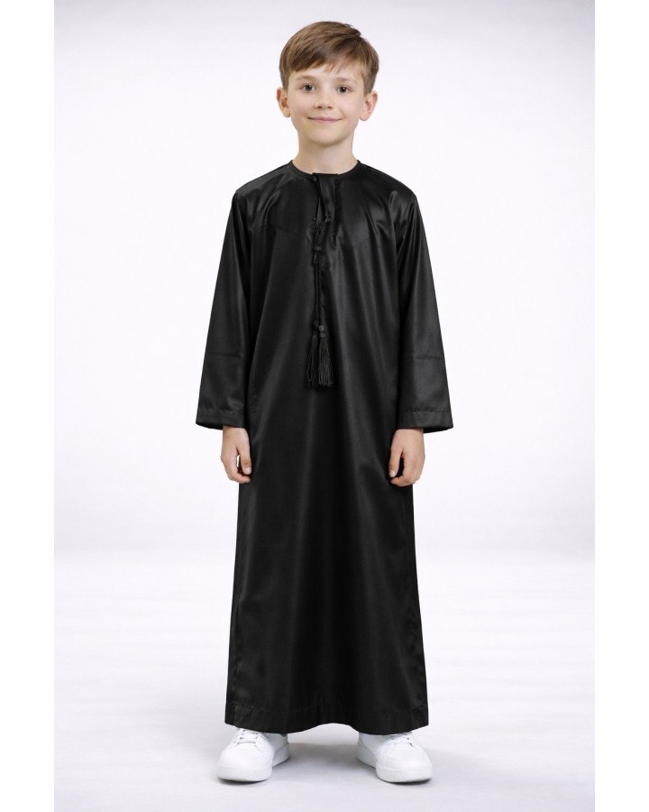 Emirati satijnen kinder Qamis - Zwart