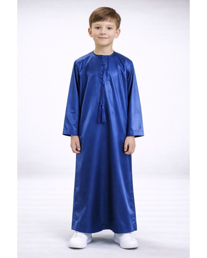 Qamis pentru copii din satin emiratez - Albastru marin