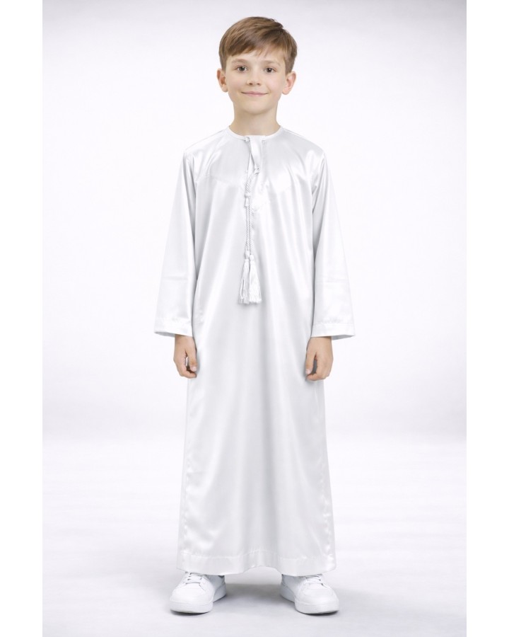 Emirati satin child's Qamis - White