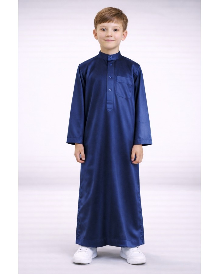 Qamis sauditi satinati per bambini - Blu navy