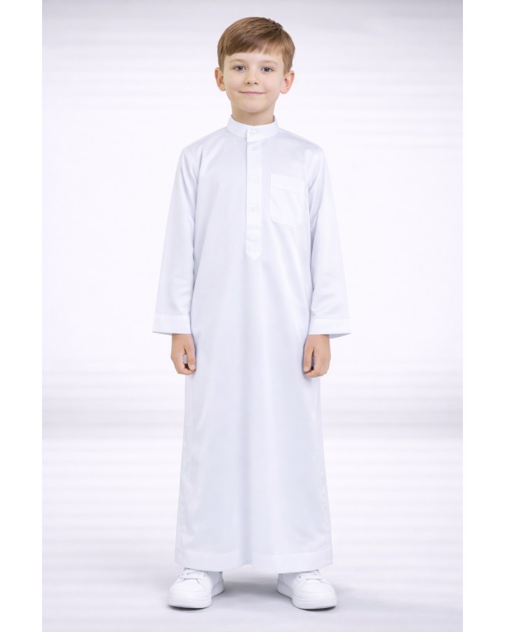 Qamis de niño de satén saudí - Blanco