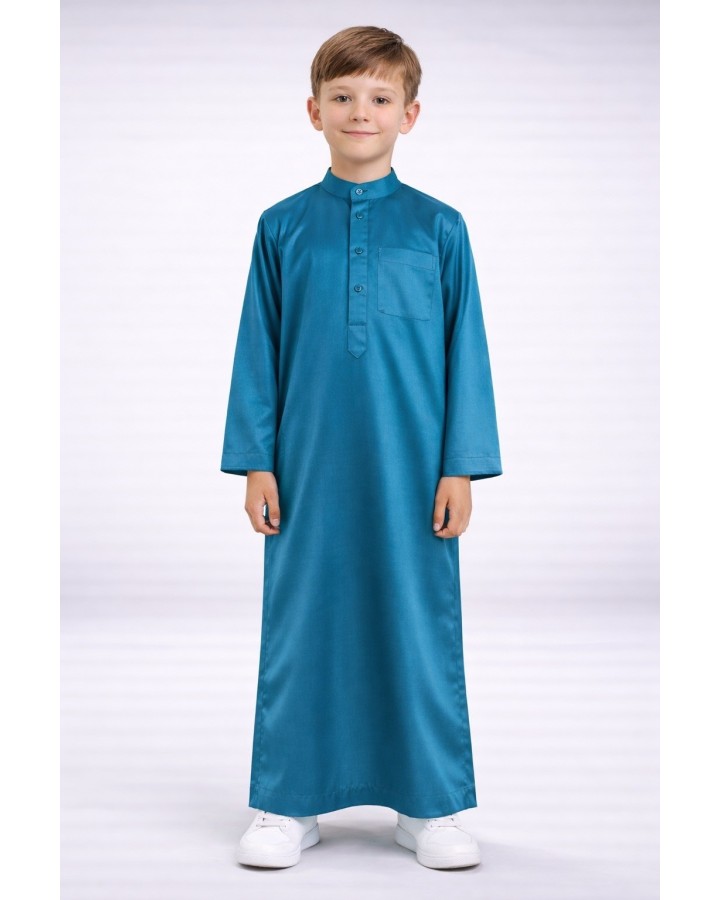Saudiarabisk satin Qamis för barn - blågrön