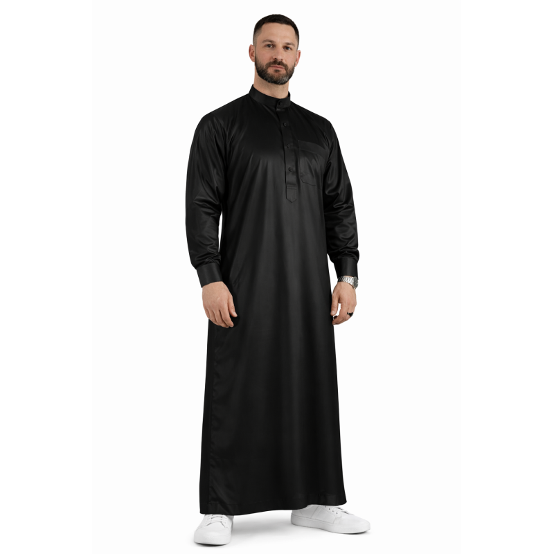 Qamis Saoudien Noir - Satiné Precious