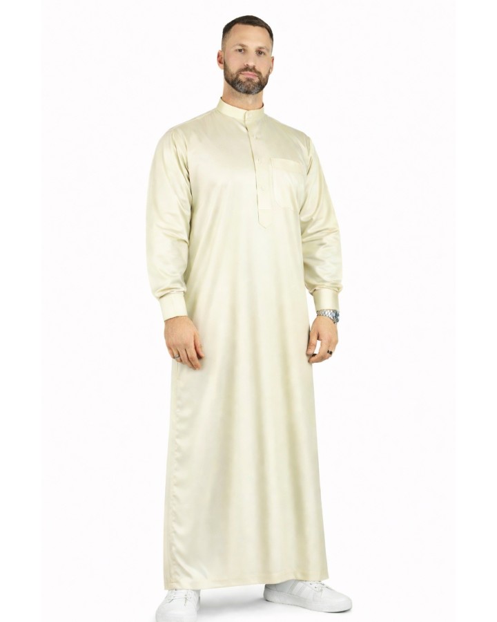 Qamis Saoudien Blanc cassé - tissu satiné