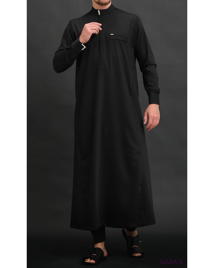 Qamis Long Eminence - Noir broderie Doré - Qabail