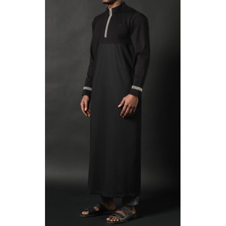 Qamis Long Eminence - Noir broderie Doré - Qabail