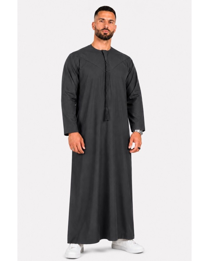 Mørkegrå emiratisk qamis - bomuld