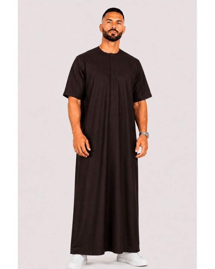 Qamis emirati coton manches courtes marron foncé
