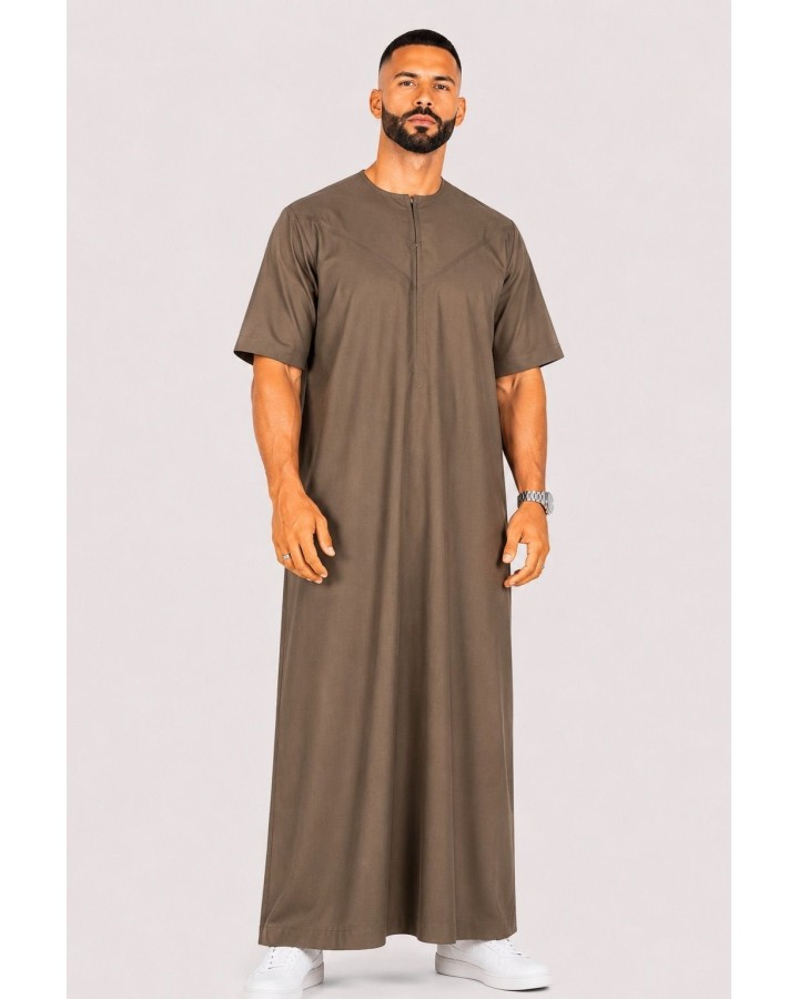 Qamis emirati coton manches courtes marron clair