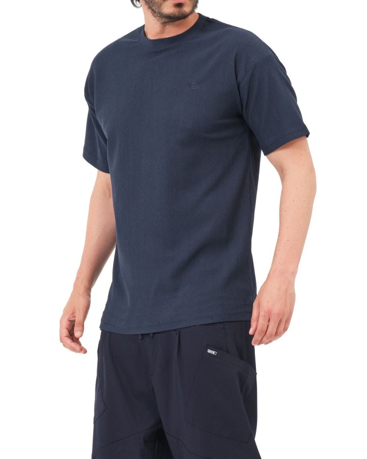 Oversized wafel T-shirt QTT3002 Middernachtblauw - Qabail