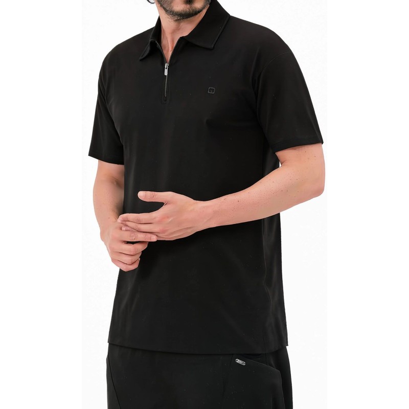 QTT3002 polo nera con zip oversize - Qabail