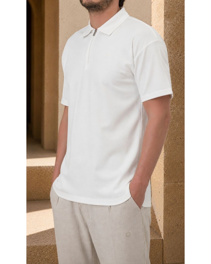 Polo zip oversized QTT3002 écru - Qabail