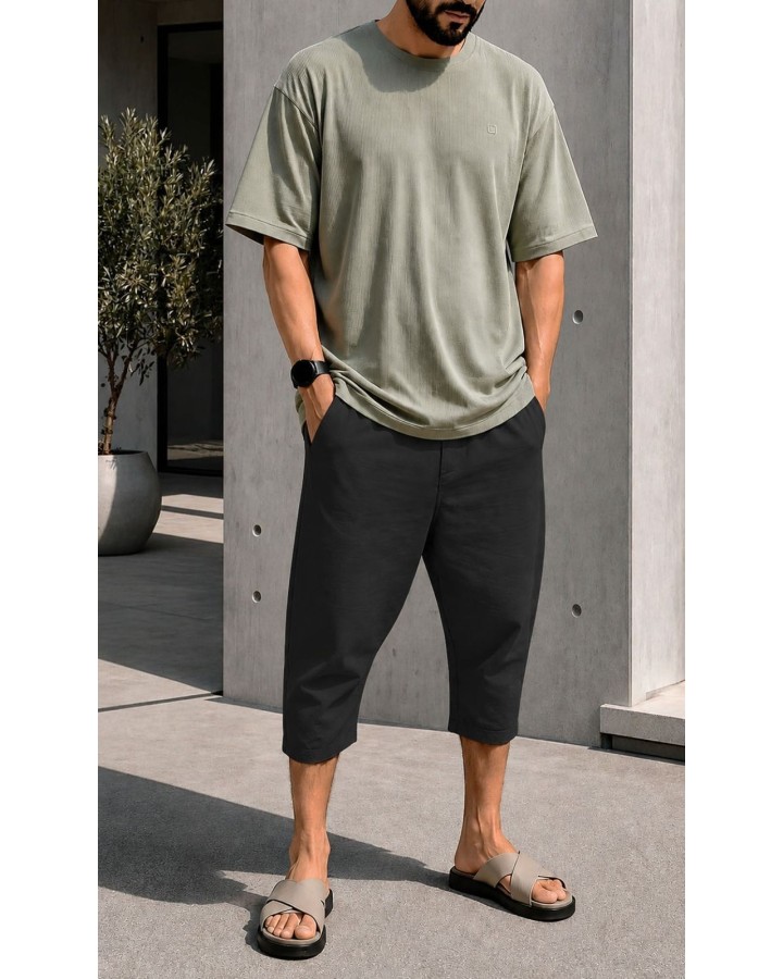 Pantacourt coton stretch QVS010 - noir - Qabail