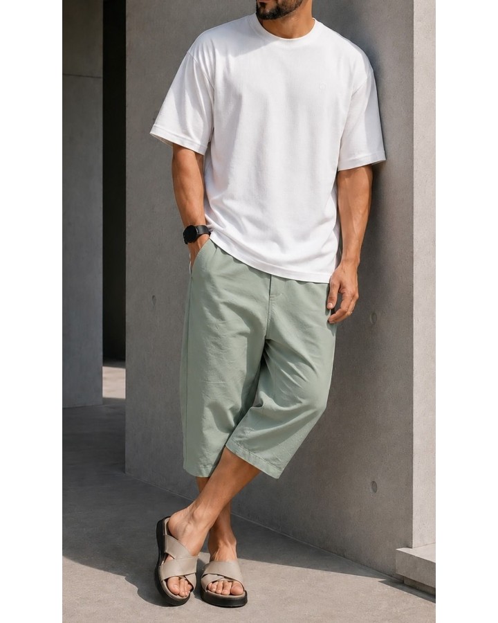 Pantaloni corti in cotone elasticizzato QVS010 - kaki - Qabail