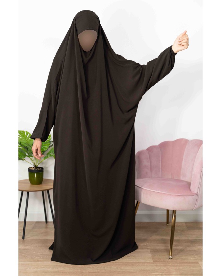 Jilbab 1 Pieza Marrón Oscuro 3 / 6 - Lana Melocotón - El Bassira