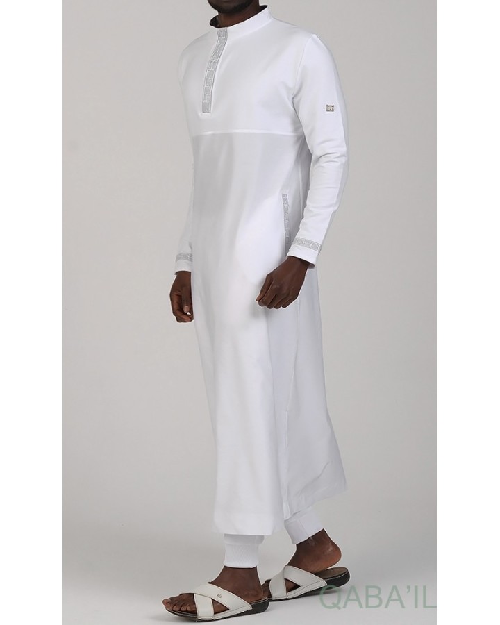Qamis Long Eminence - Blanc broderie Argent - Qabail