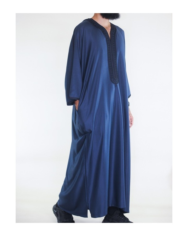 Gandoura marroquina Amir - azul meia-noite