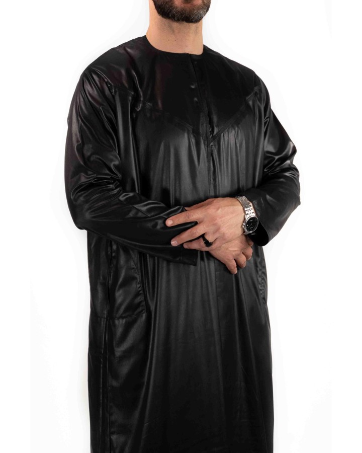 Qamis Emirati Noir - Satiné Precious