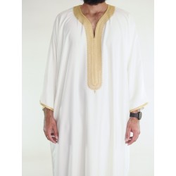 Gandoura marocaine Amir - blanc cassé / doré