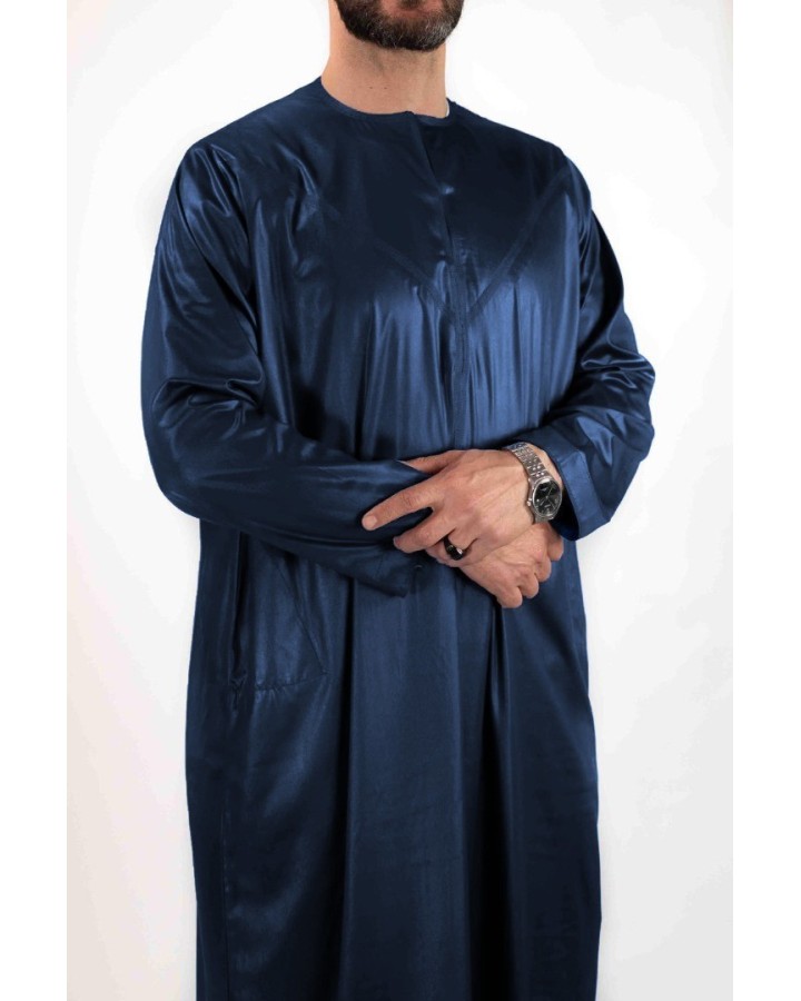 Qamis Emirati Bleu Marine - Satiné Precious