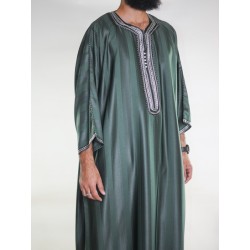 Marokkanische Gandoura Flaschengrün / Weiße Stickerei