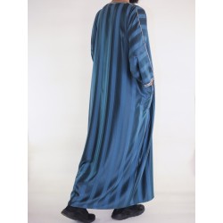 Gandoura marroquina azul-esmeralda / Bordado branco